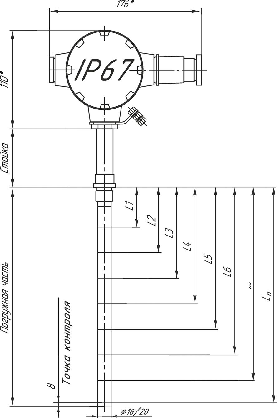 Чертеж ультразвукового сигнализатора уровня жидкости с кольцевым чувствительным элементом СЖУ-1 (УСУ-1)
